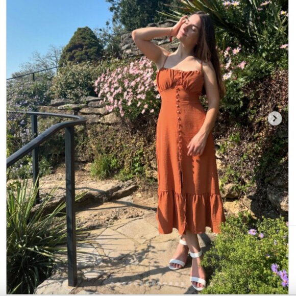 No Boundaries button front flounce summer midi smocked dress size small 4-6 - Picture 1 of 16